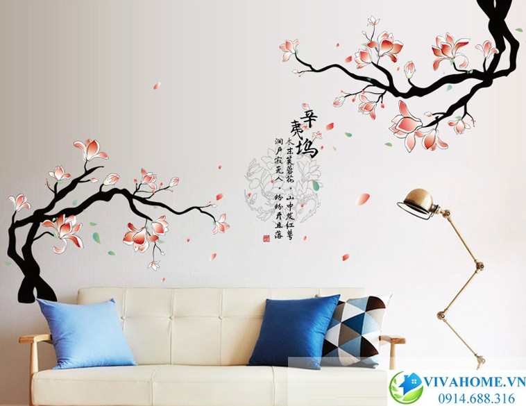 Decal dán tường hoa đào đá số 2