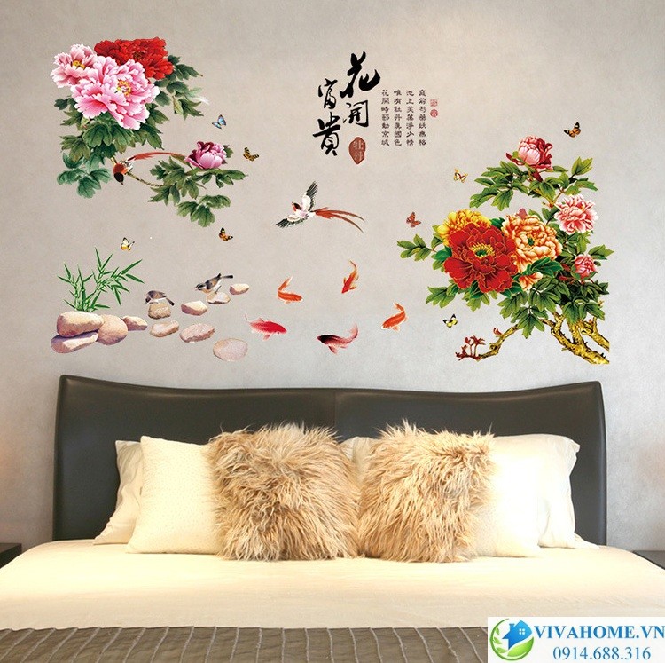 Decal dán tường hoa mẫu đơn