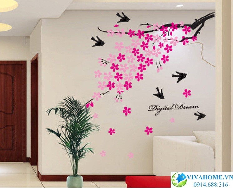 Decal dán tường hoa đào phai