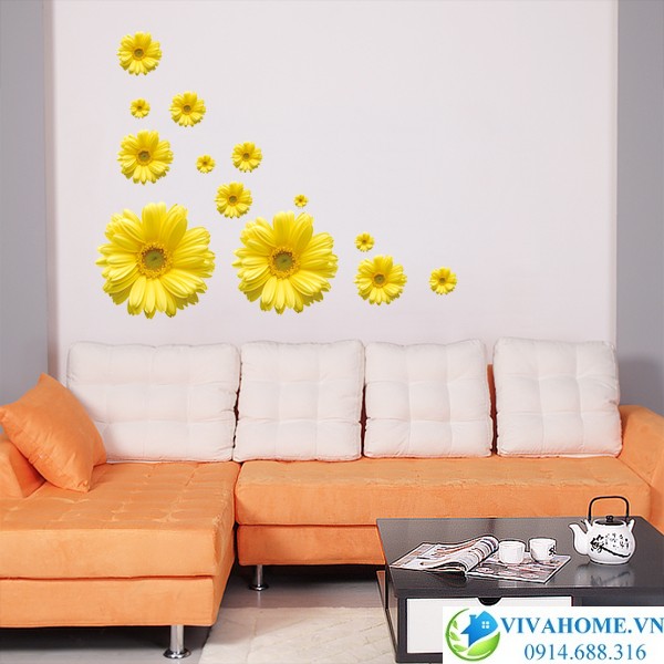 Decal dán tường Hoa đồng tiền vàng