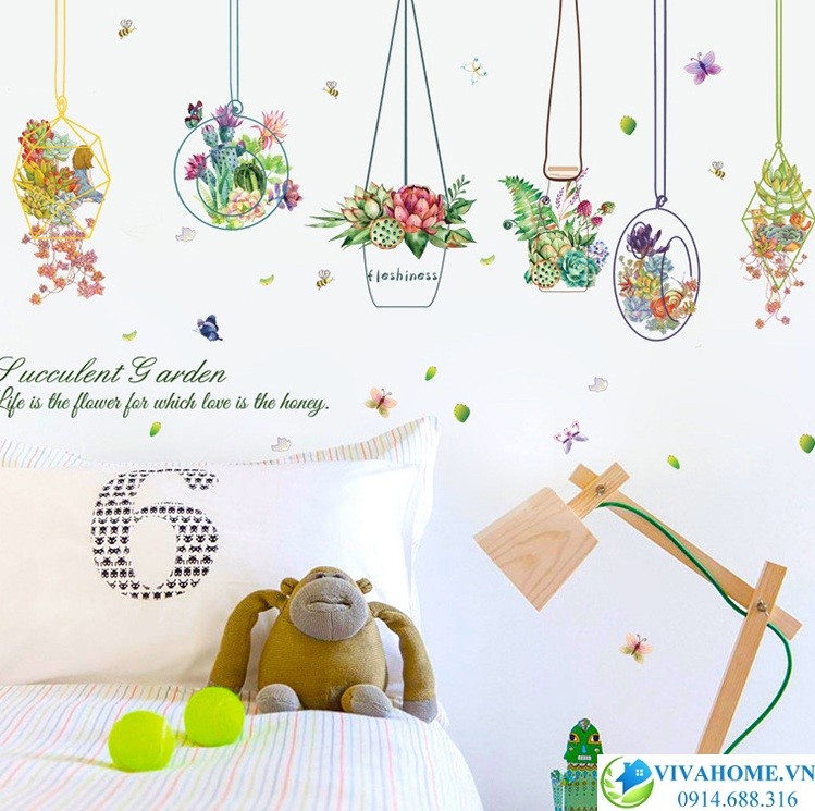 Decal dán tường 6 giỏ hoa