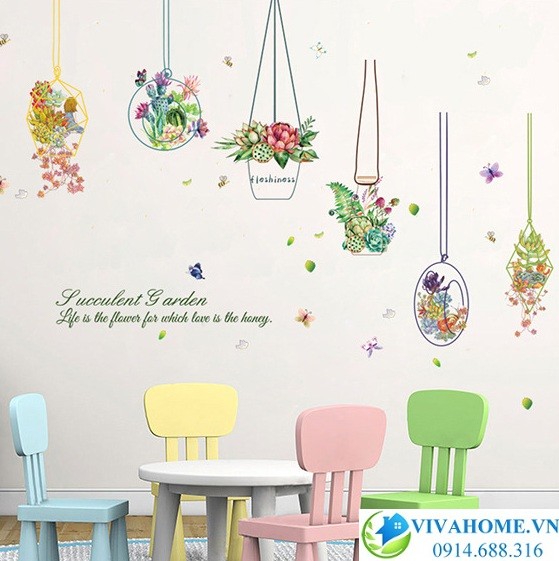 Decal dán tường 6 giỏ hoa