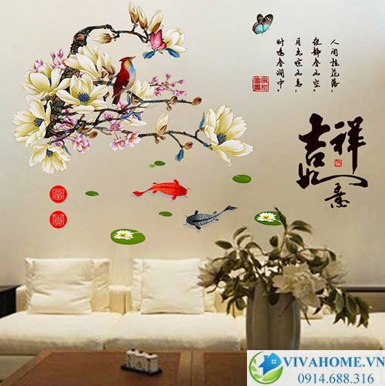 Decal dán tường Hoa mai trắng