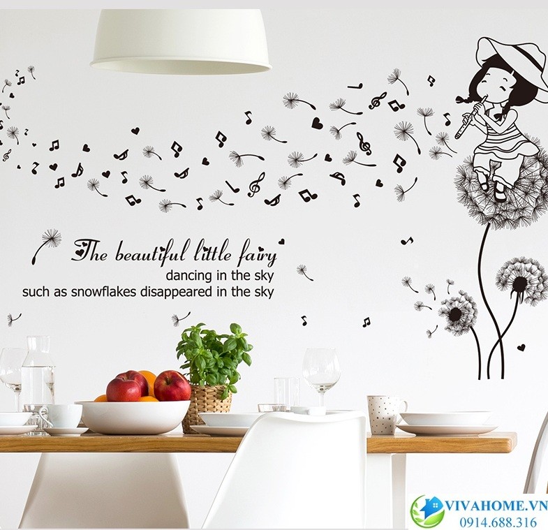 Decal dán tường em bé thổi bồ công anh