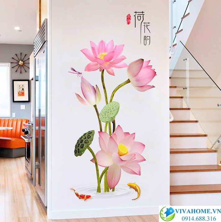 Decal dán tường Hoa sen hồng số 2