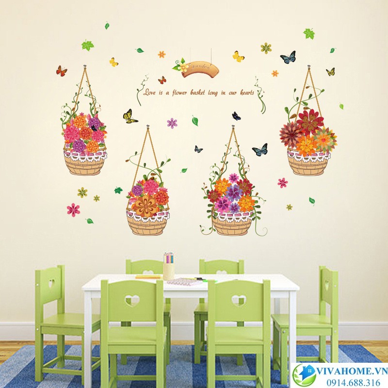 Decal dán tường 4 giỏ hoa