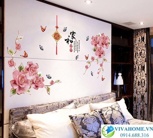 Decal dán tường hoa hải đường