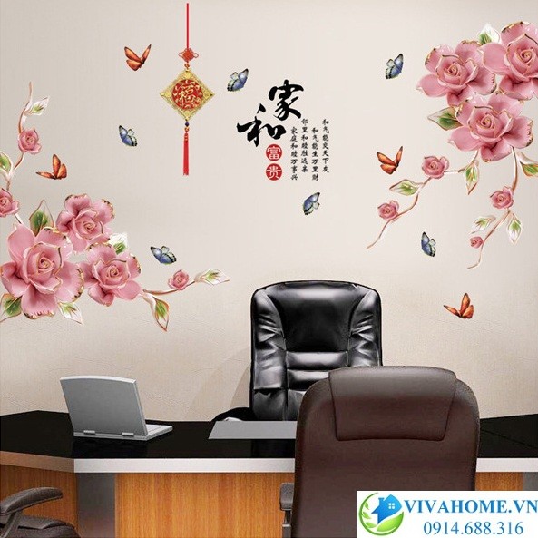 Decal dán tường hoa hải đường