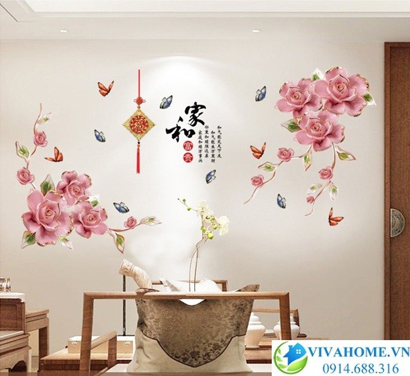 Decal dán tường hoa hải đường