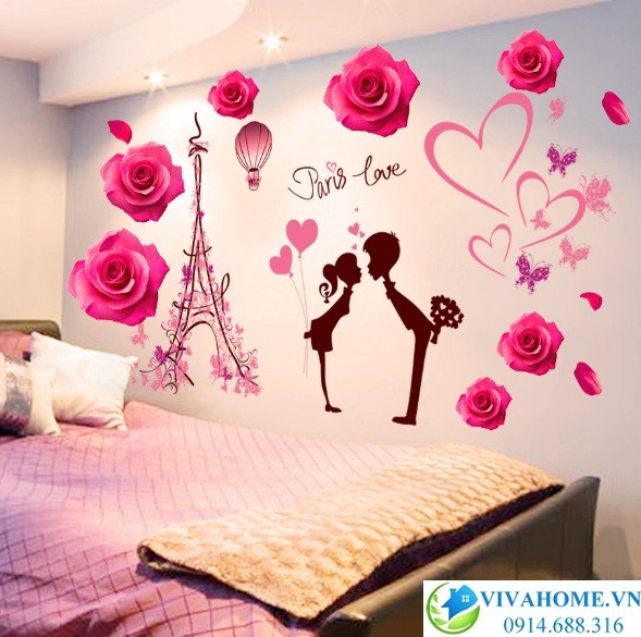 Decal dán tường Hoa hồng paris