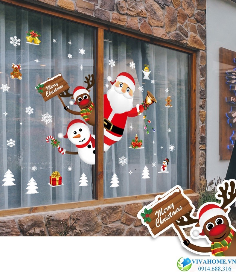 Mẫu decal Noel dán kính đẹp Thiết kế trang trí Noel theo yêu cầu