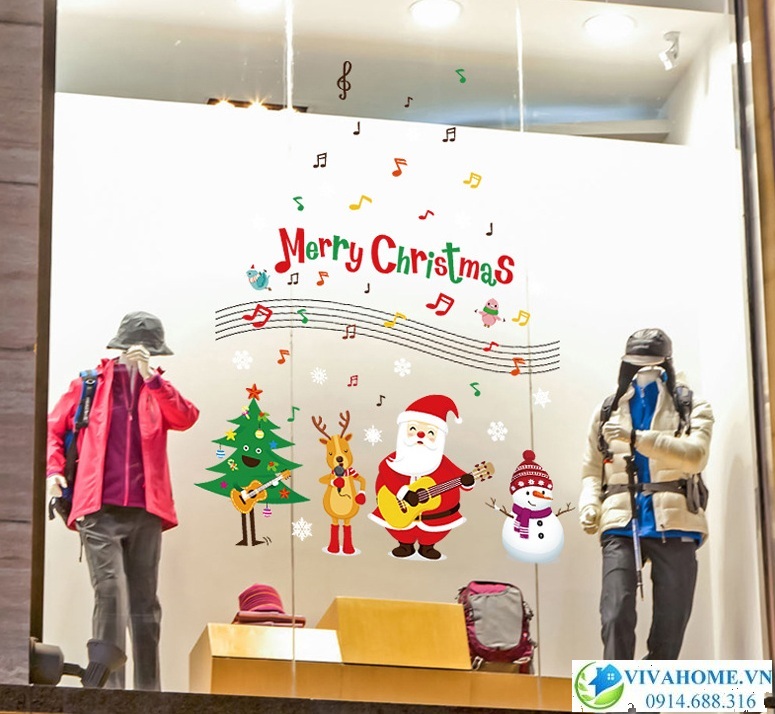 Decal dán tường Ông già noel đánh đàn
