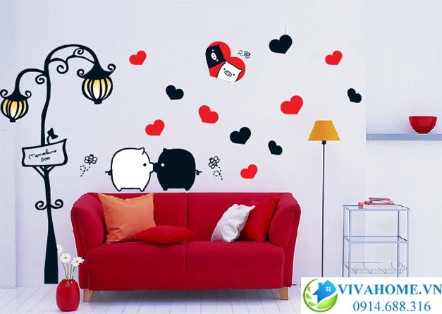 Decal dán tường Đôi heo dễ thương