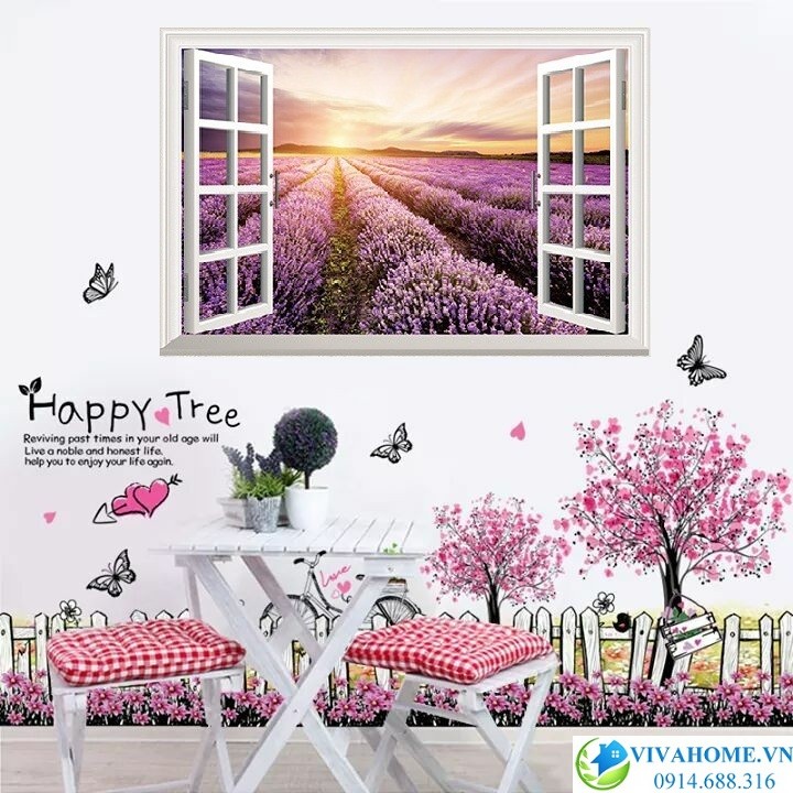 Decal dán tường Cửa sổ hoa lavender số 2