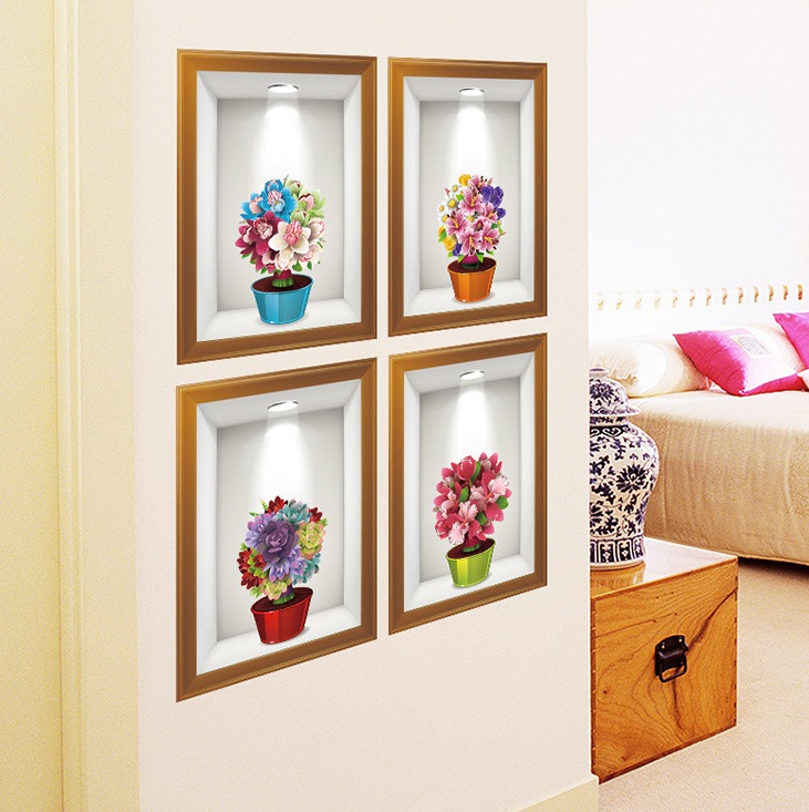 Decal dán tường 4 ô cửa hoa số 2