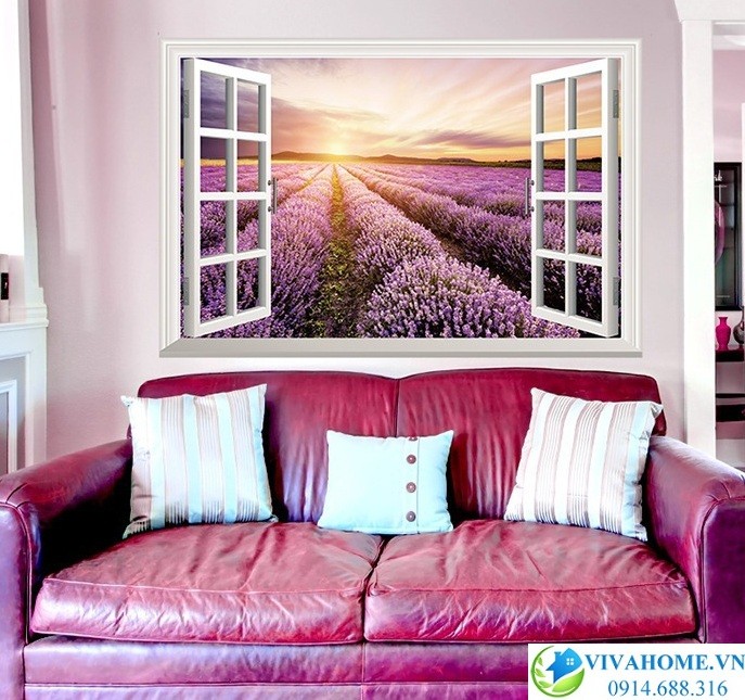 Decal dán tường Cửa sổ hoa lavender