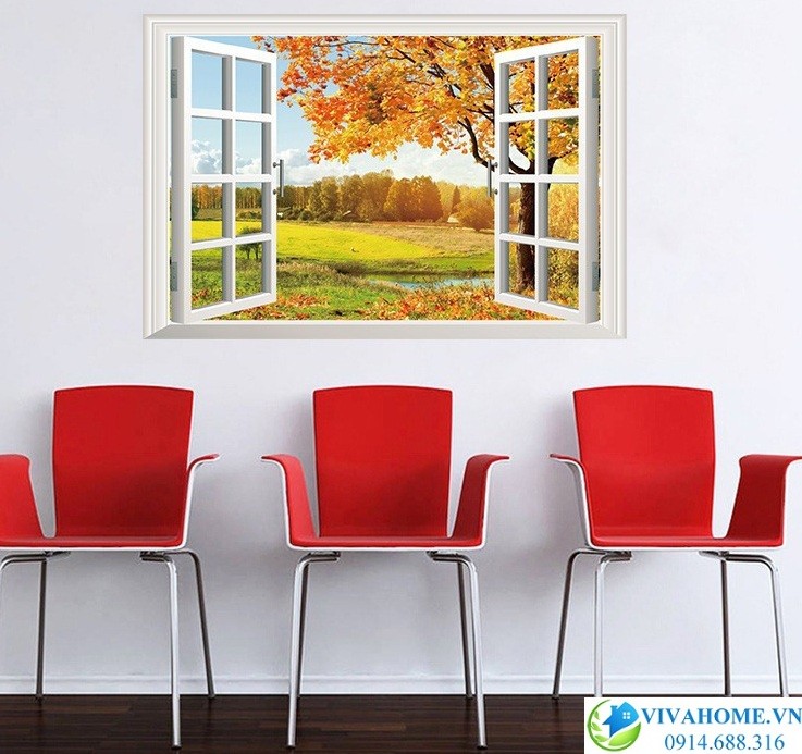 Decal dán tường Cửa sổ mùa thu vàng