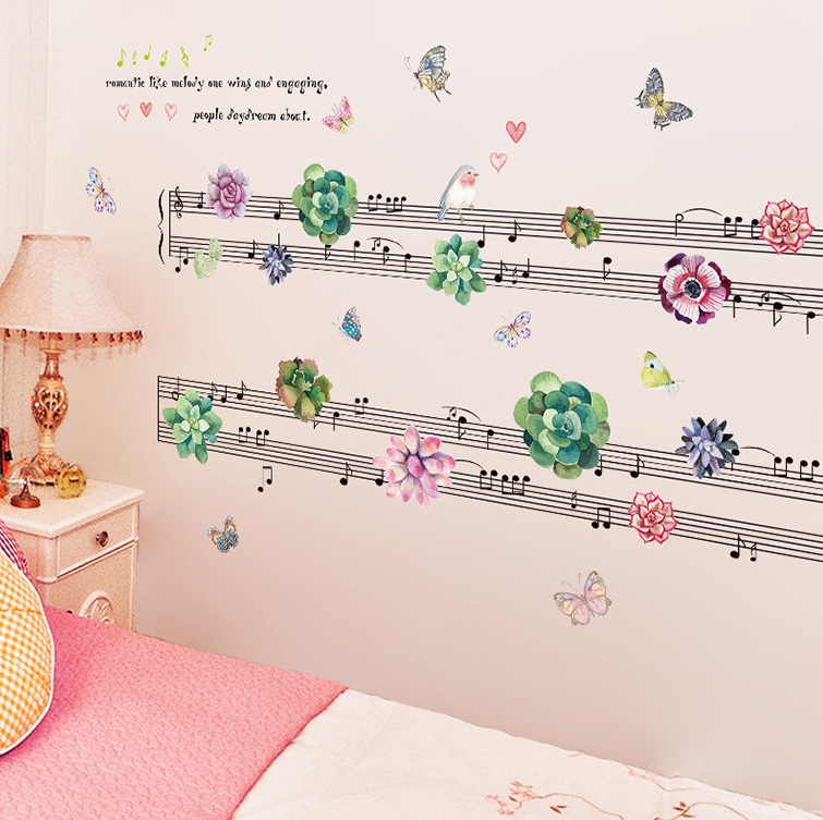 Decal dán tường Khung nhạc hoa