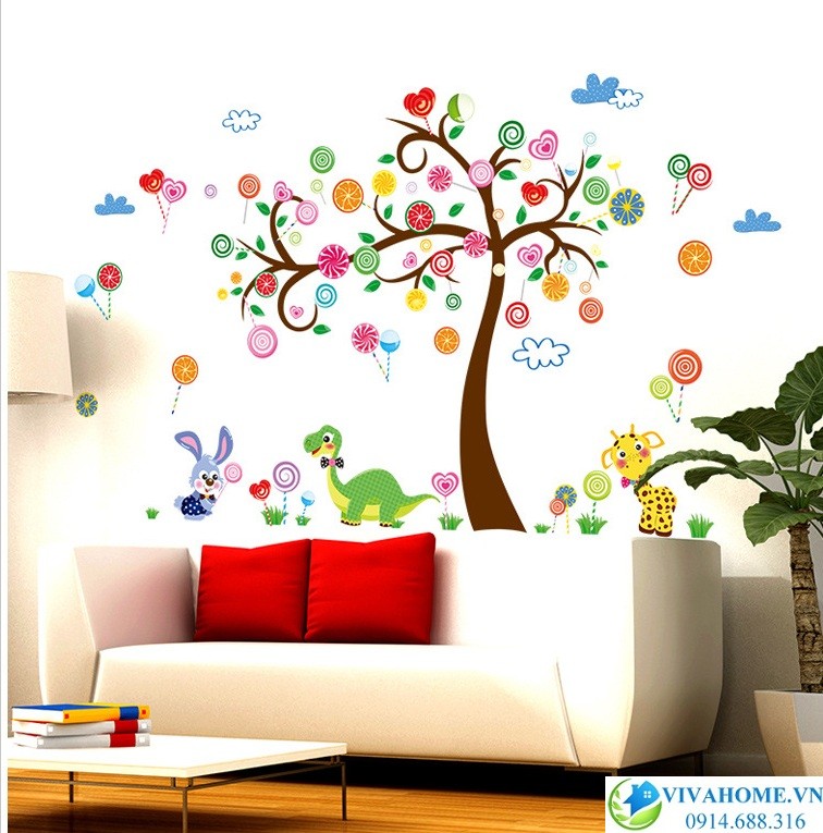 Decal dán tường Vườn thú kẹo ngọt