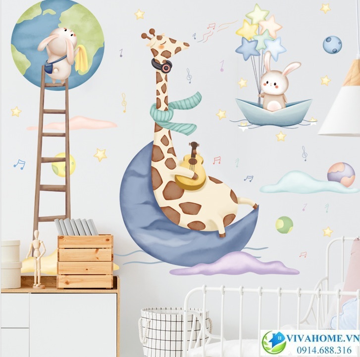 Decal dán tường Hươu chơi nhạc
