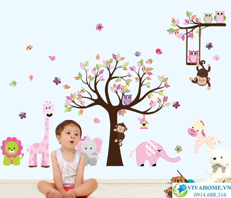 Decal dán tường Vườn thú zoo zoo hồng