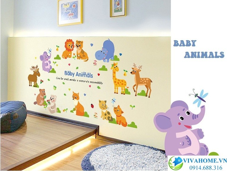 Decal dán tường Vườn thú baby