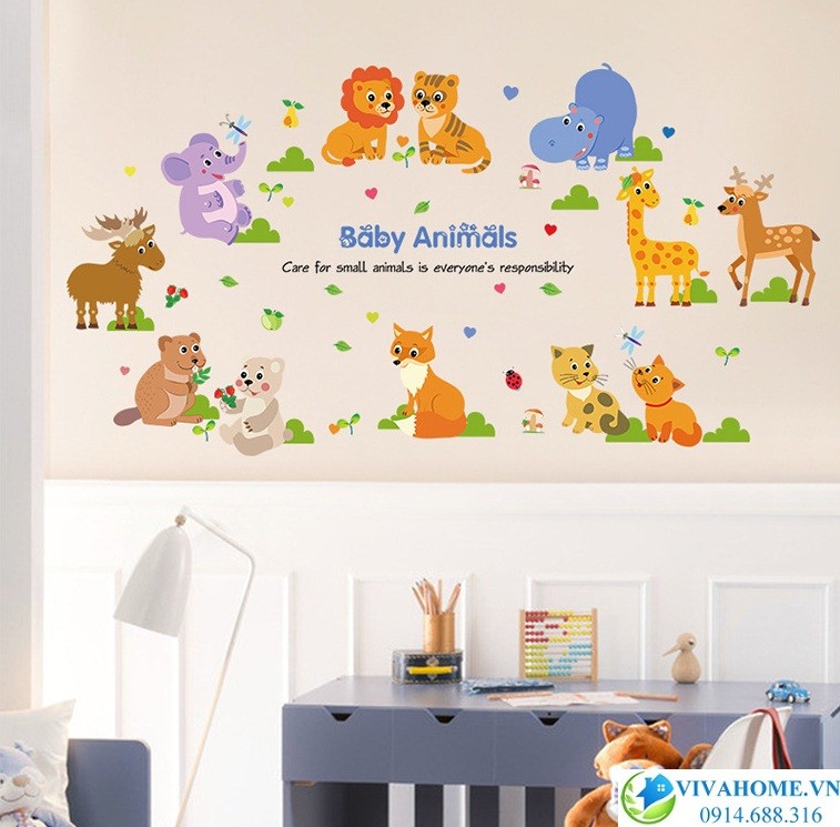 Decal dán tường Vườn thú baby