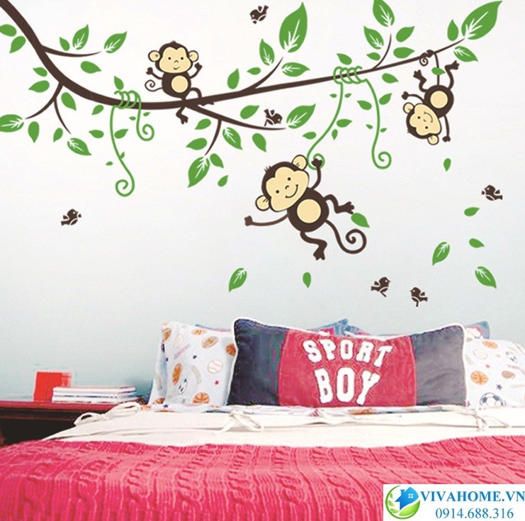 Decal dán tường 3 chú khỉ con