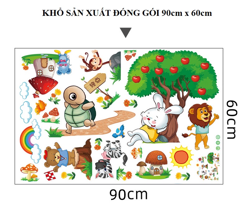 Decal dán tường Rùa và Thỏ