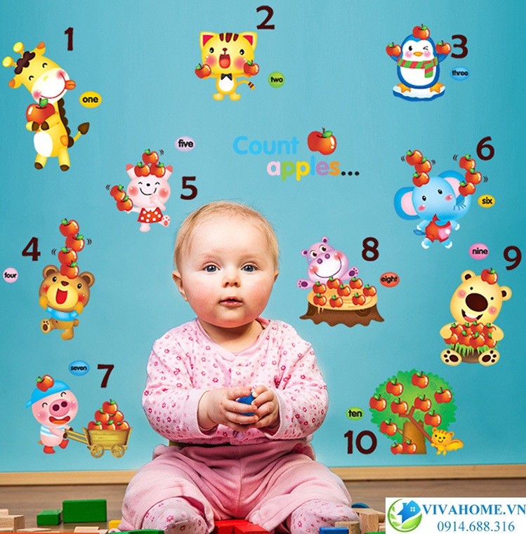Decal dán tường Đếm hoa quả