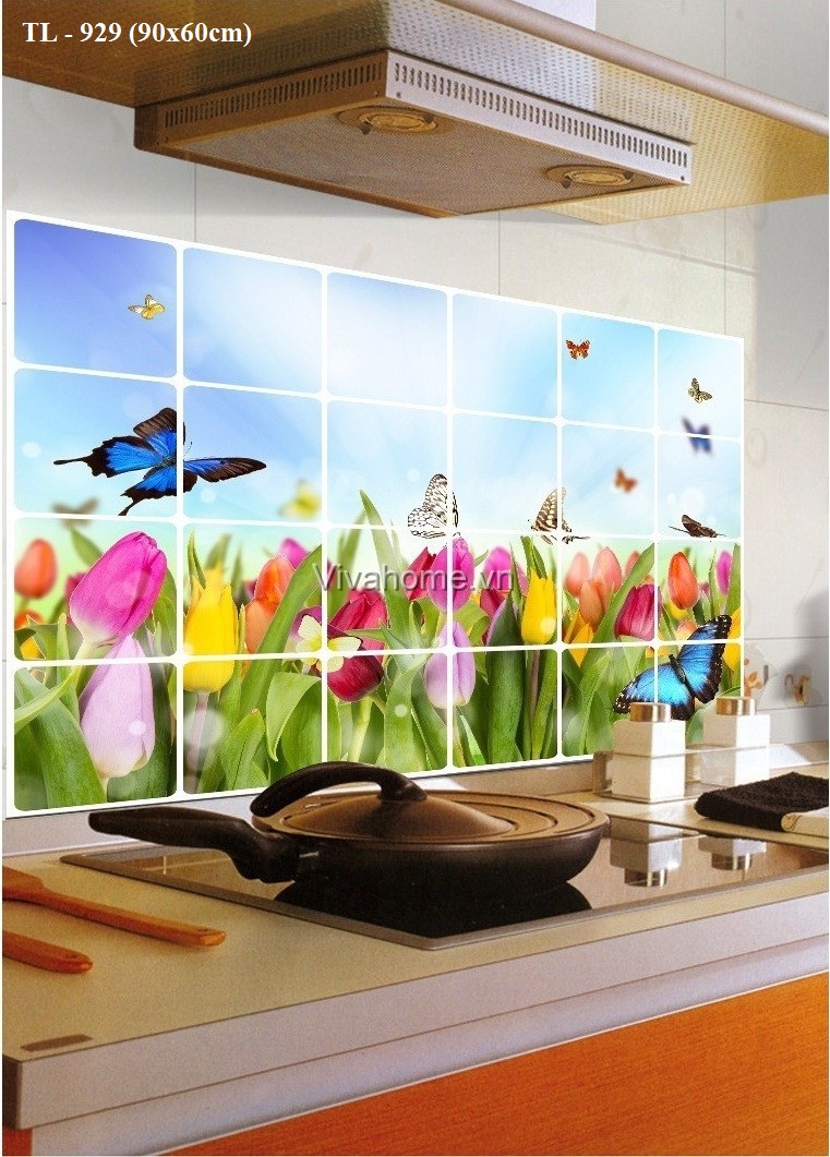 Decal dán bếp Cánh đồng hoa tulip