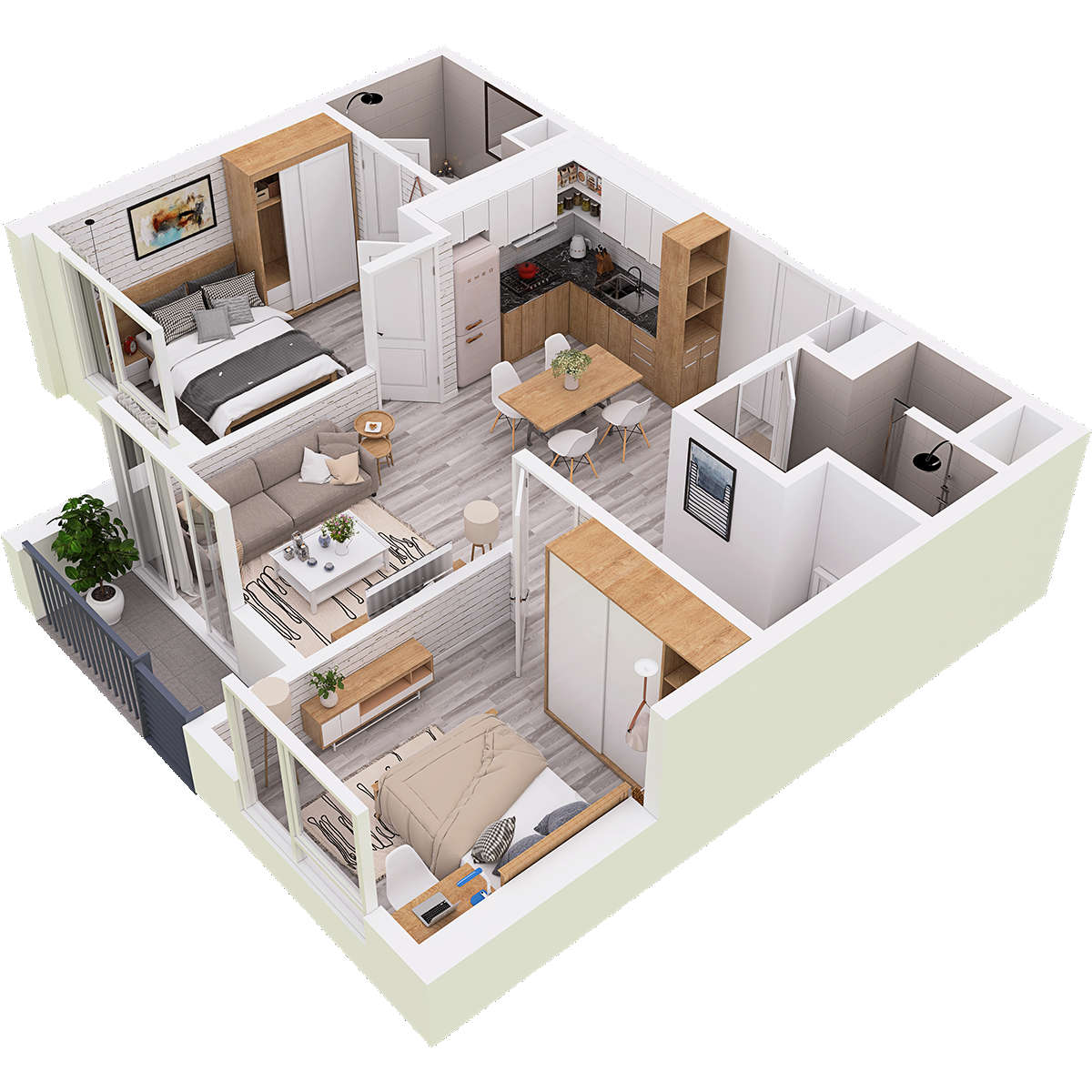 25 Mẫu thiết kế nội thất chung cư 2 phòng ngủ Đẹp Tiện Nghi 2023