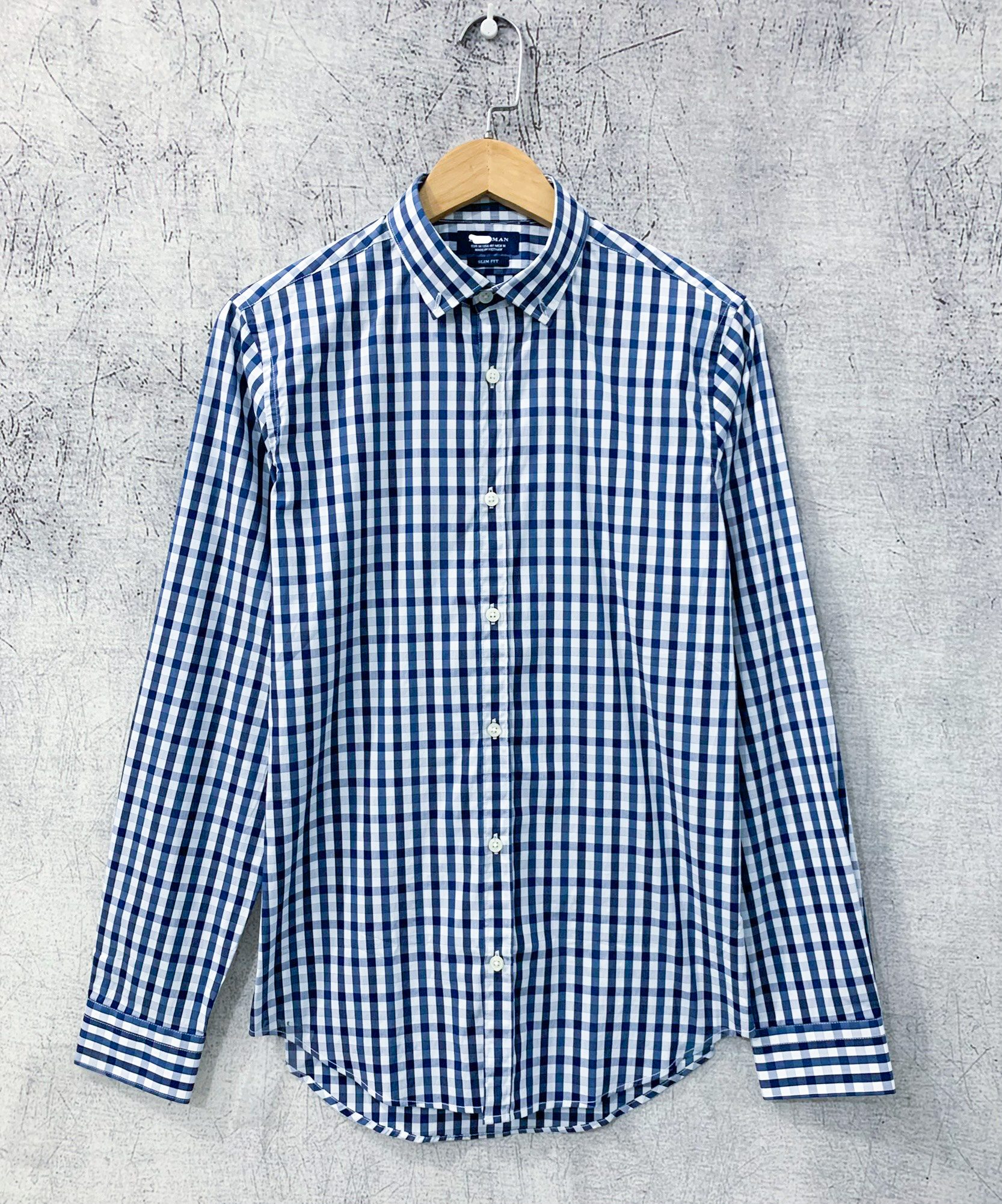 ZARA ÁO SƠ MI NAM TAY DÀI SLIM FIT MÀU CARO XANH DƯƠNG RN 77302