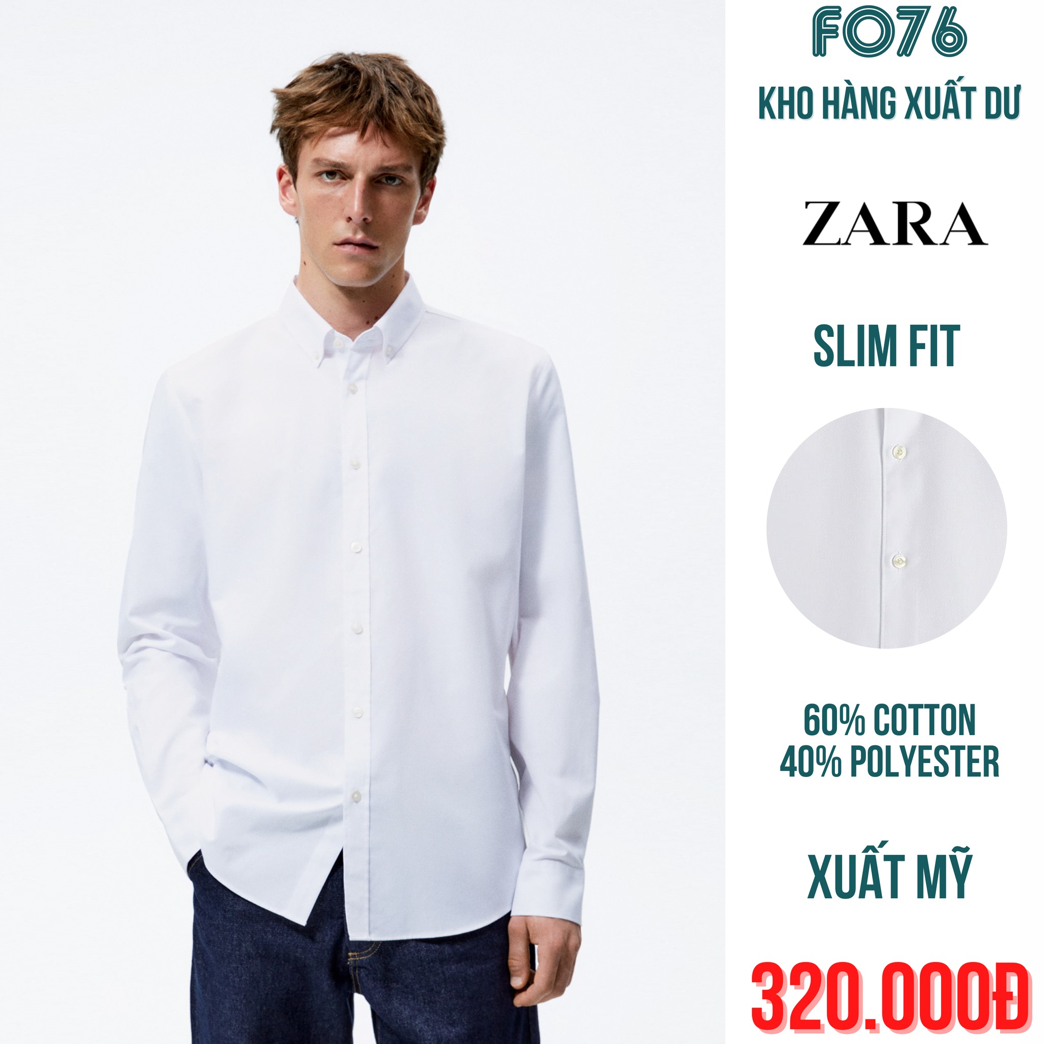Áo Sơ Mi Nam Zara Basic With Pockets  Size S