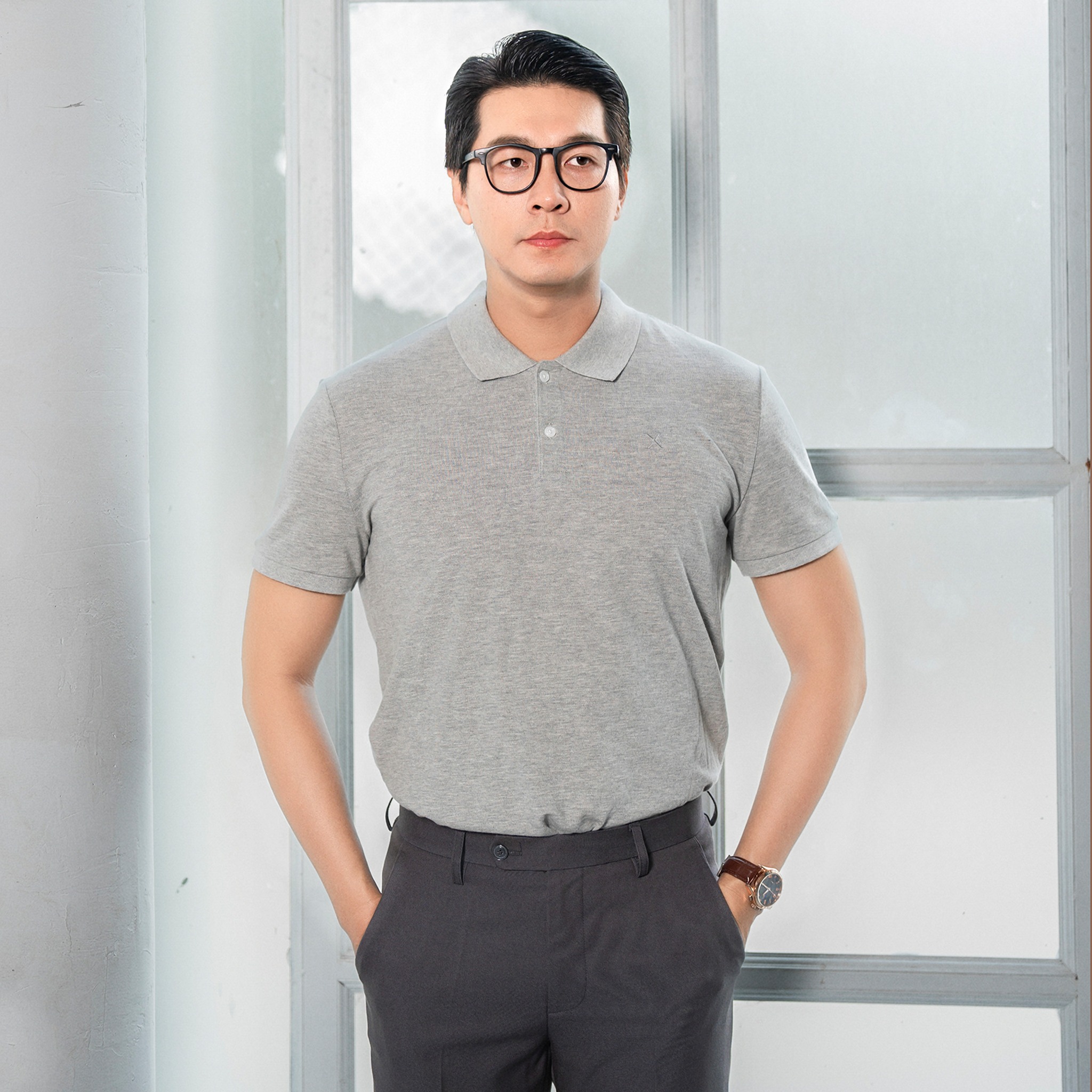 EXPRESS ÁO THUN POLO NAM TAY NGẮN MÀU XÁM NHẠT RN55285 FO76 Thời