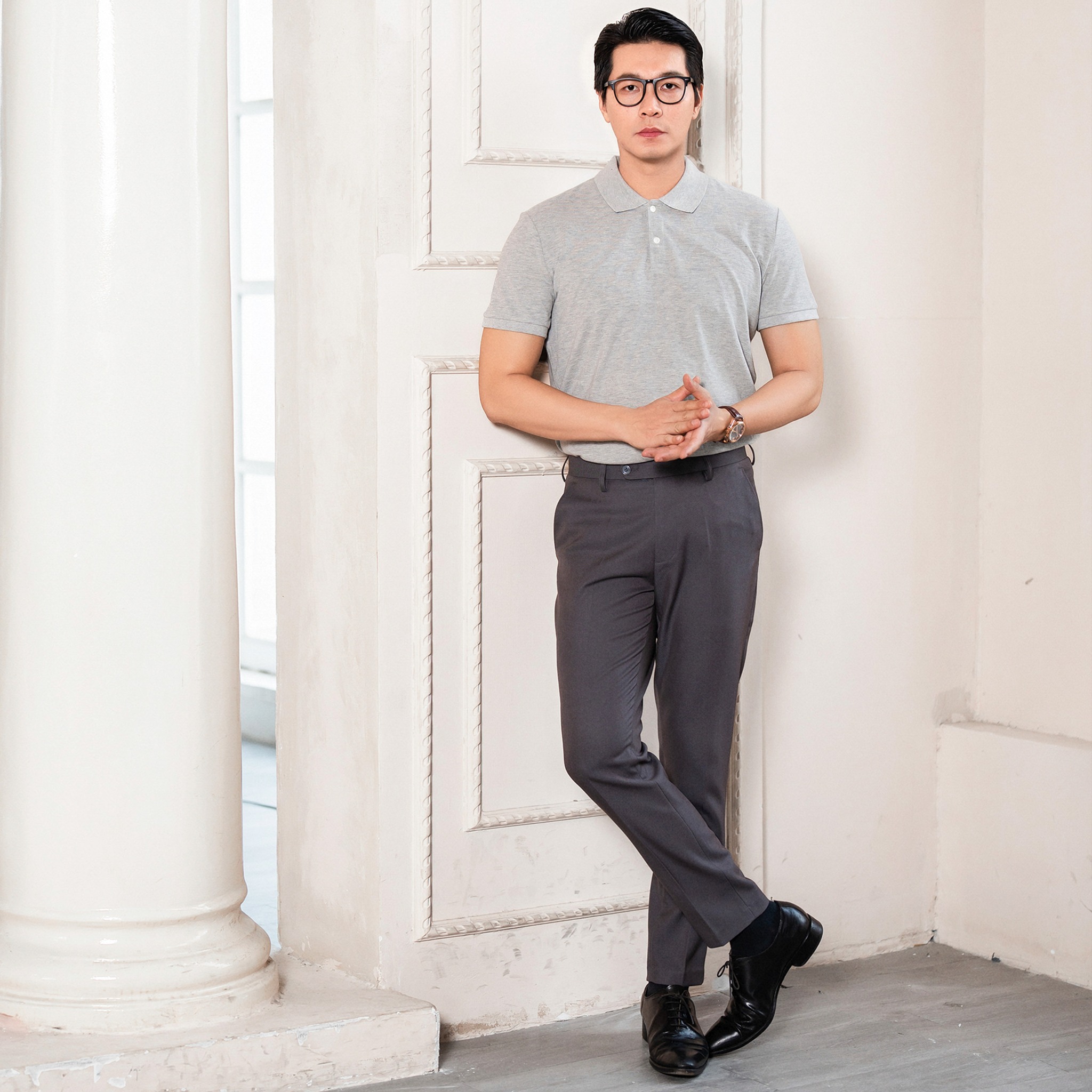 EXPRESS ÁO THUN POLO NAM TAY NGẮN MÀU XÁM NHẠT RN55285 FO76 Thời