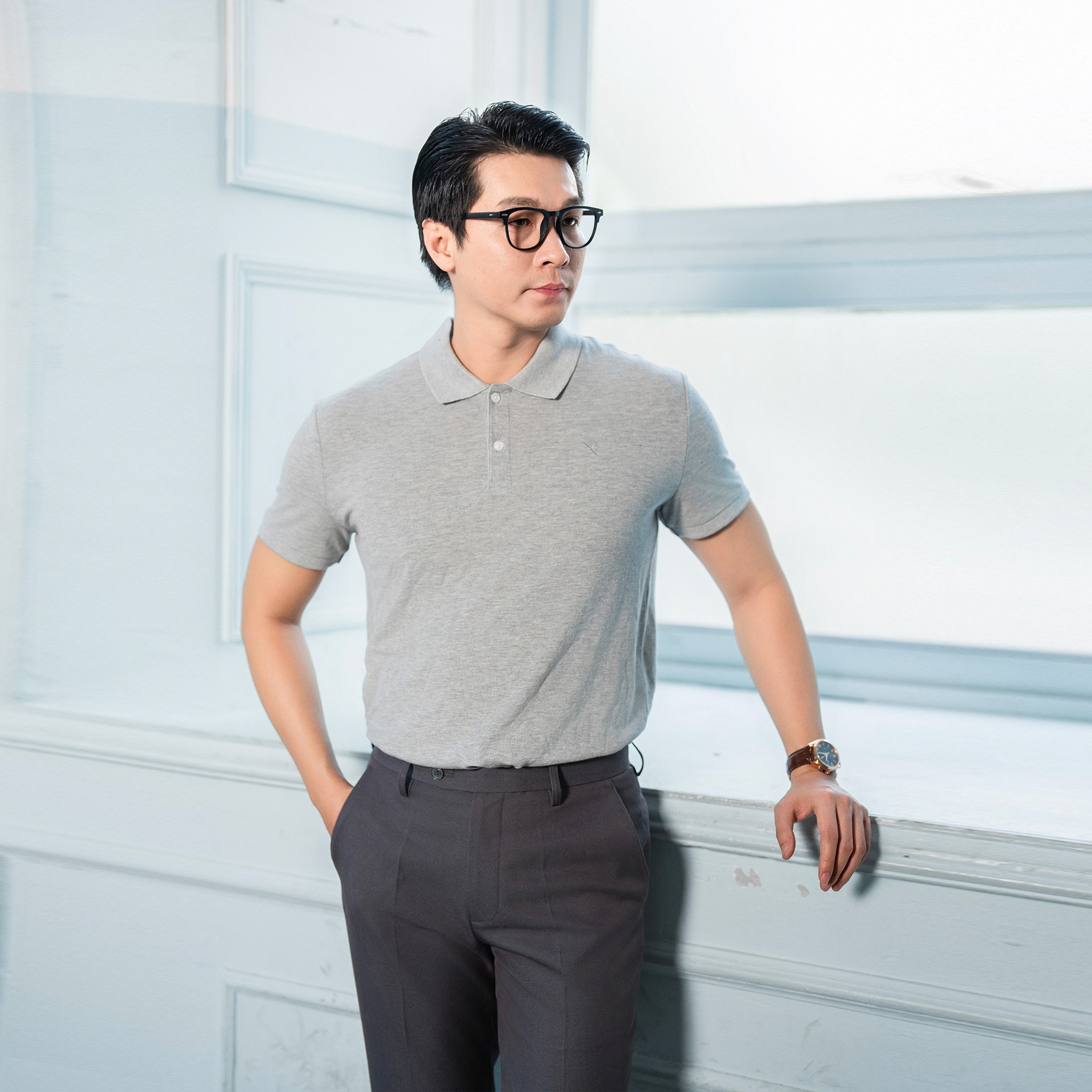 EXPRESS ÁO THUN POLO NAM TAY NGẮN MÀU XÁM NHẠT RN55285 FO76 Thời