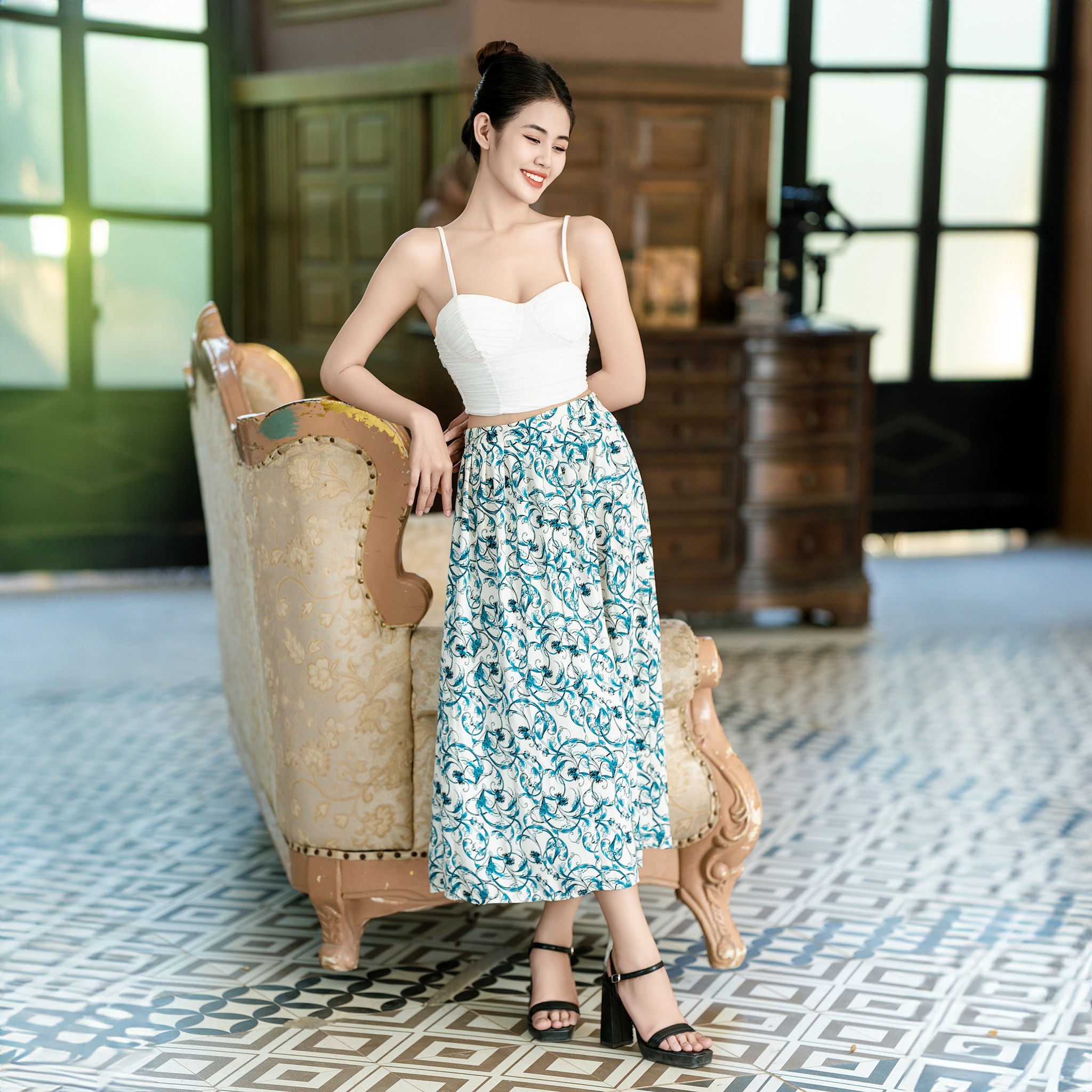 Chân váy chữ A dáng ngắn 45cm xanh ngọc xếp ly đính cúc | Shopee Việt Nam