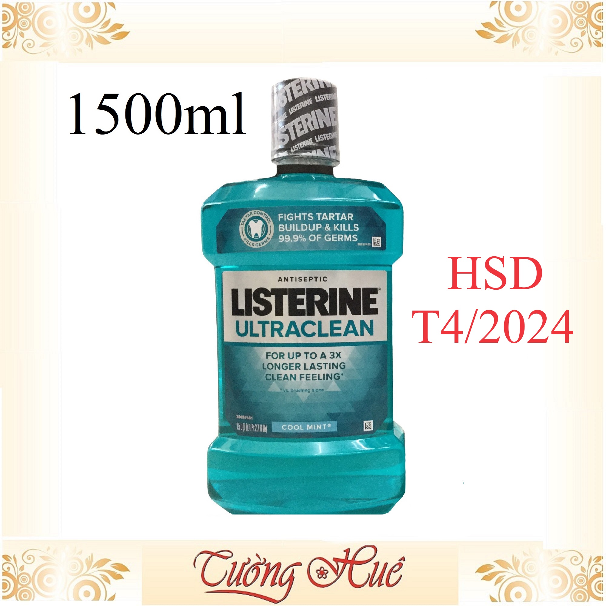 Nước súc miệng Listerine Ultraclean Cool Mint For Up To A 3X Longer Lasting Clean Feeling - 1.5L