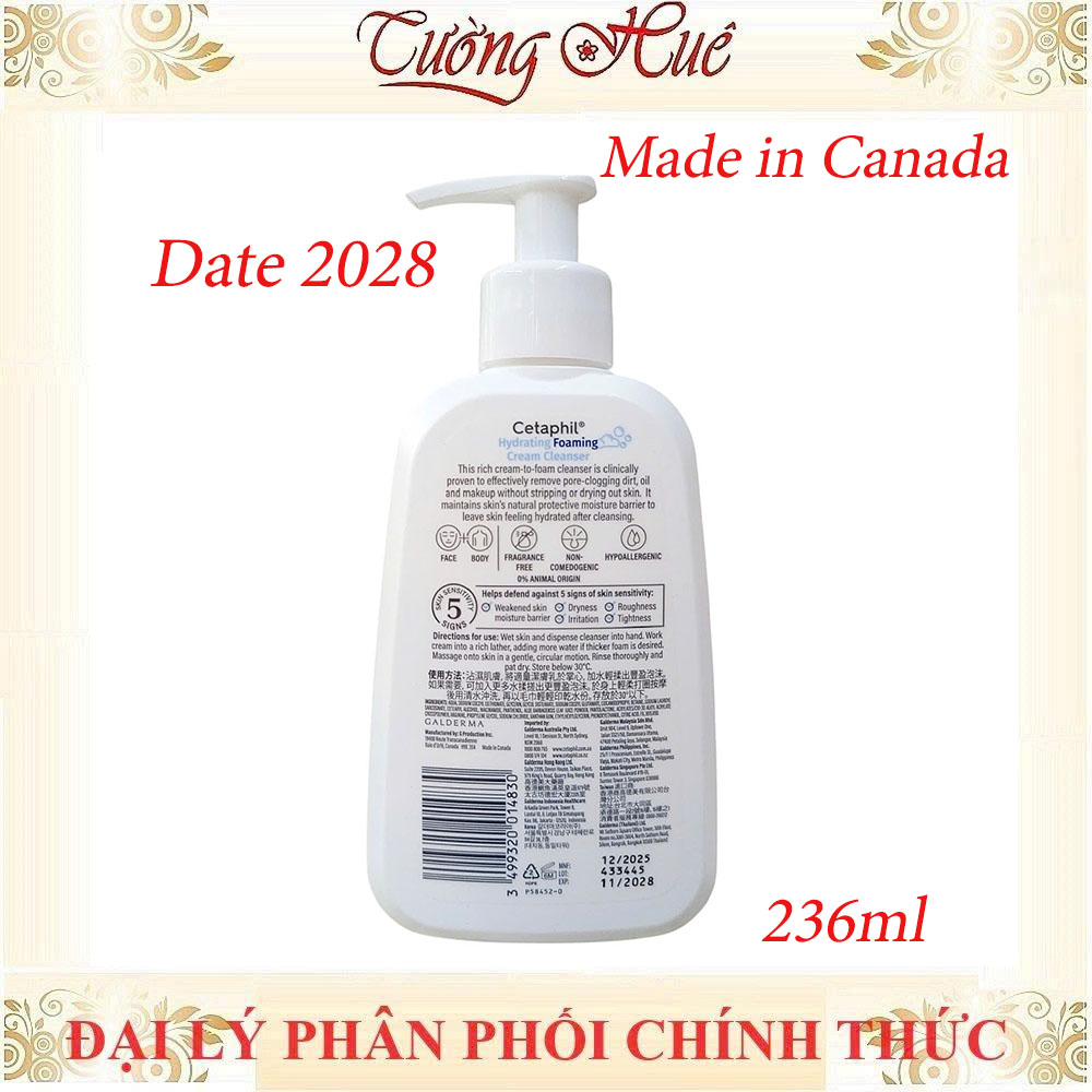 Sữa Rửa Mặt Cetaphil Hydrating Foaming Tạo Bọt Dịu Lành Cho Da Nhạy Cảm 236ml/473ml
