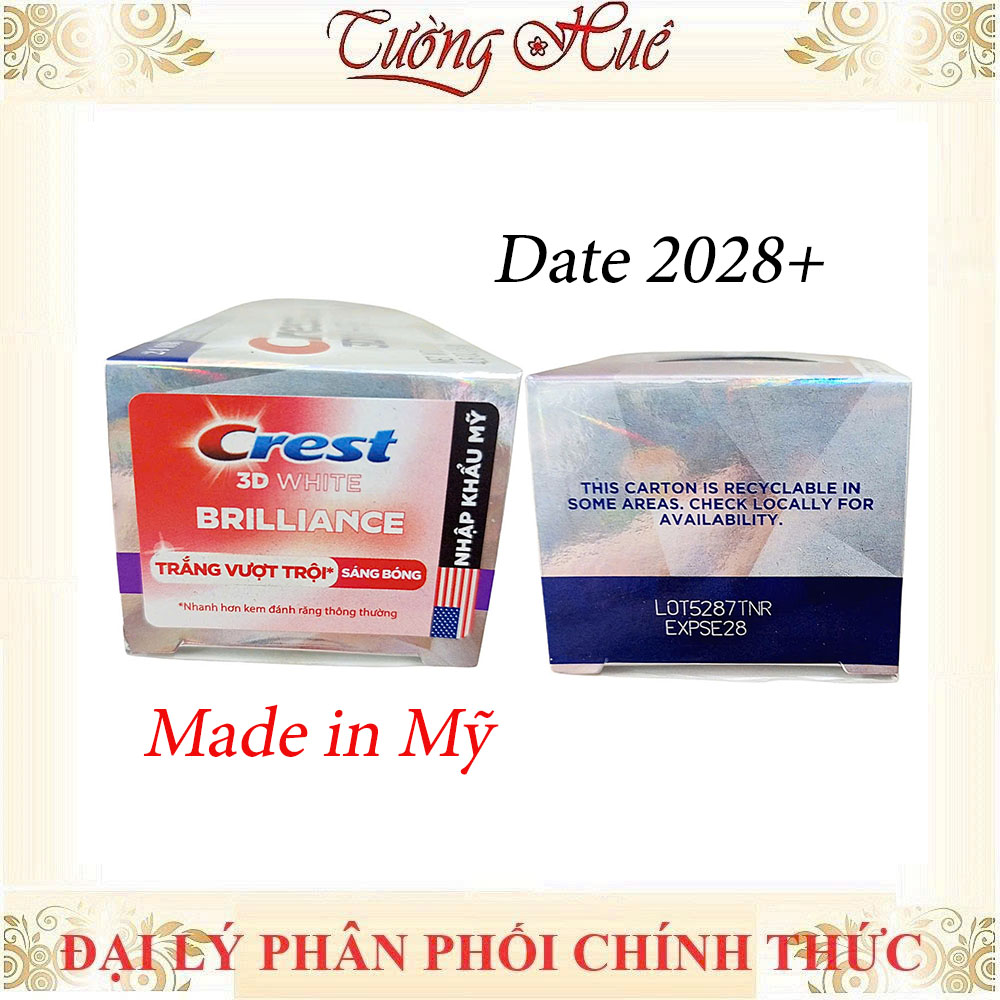 Kem Đánh Răng Crest 3D White Brilliance Vibrant Peppermint 130g