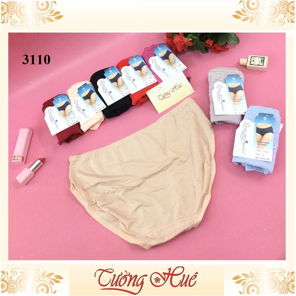 Quần lót nữ Qiaomeimiao 3110 trơn phối ren.