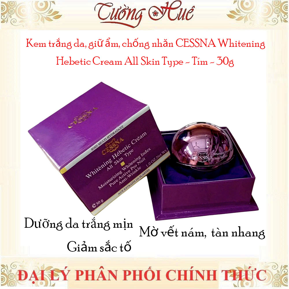 Kem trắng da, giữ ẩm, chống nhăn Cessna Whitening Hebetic Cream All Skin Type - Tím - 30g