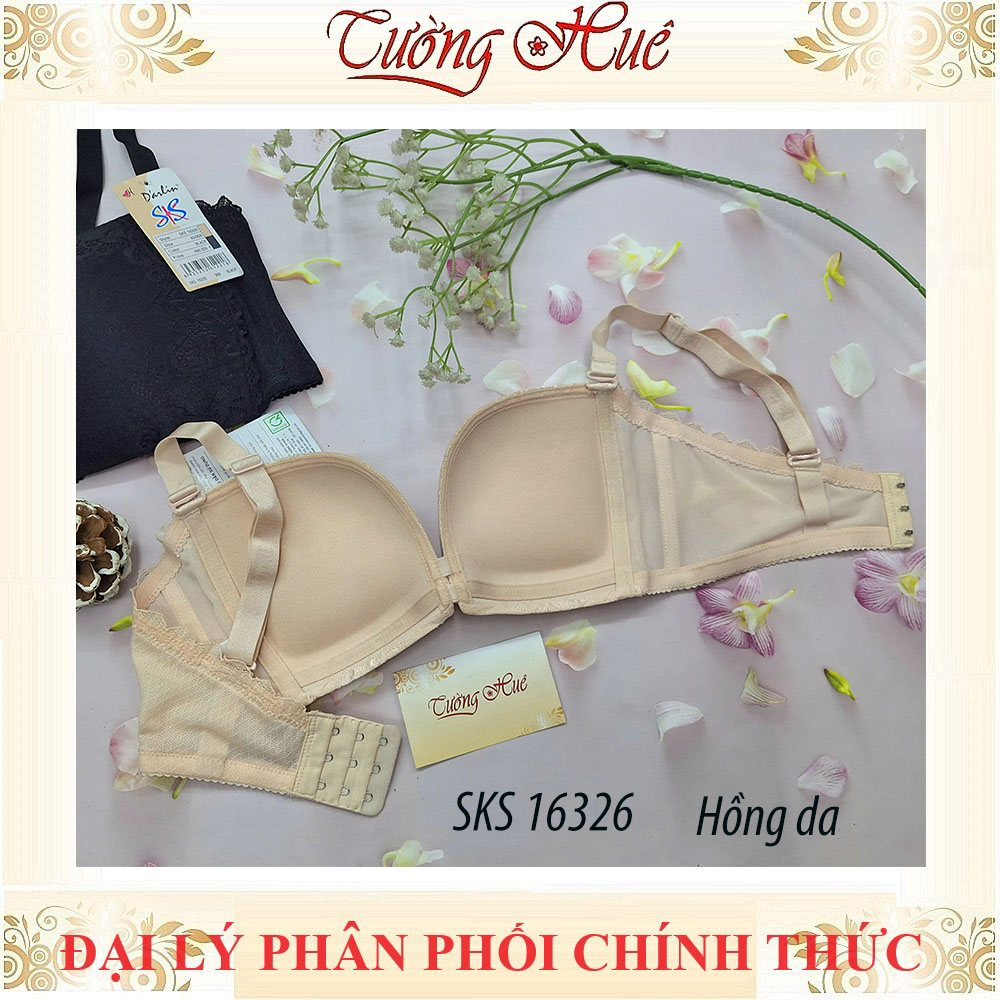 Áo lót nữ Darlin SKS 16326 Không Gọng Mút Mỏng Ren Xẻ V Sâu Phối Lưng Lưới Bảng Vừa 3 Móc Cài.