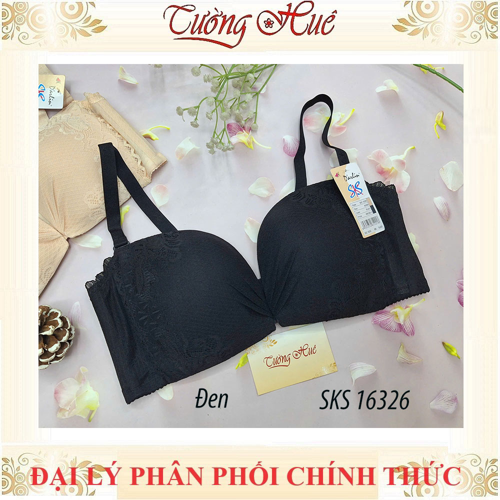 Áo lót nữ Darlin SKS 16326 Không Gọng Mút Mỏng Ren Xẻ V Sâu Phối Lưng Lưới Bảng Vừa 3 Móc Cài.