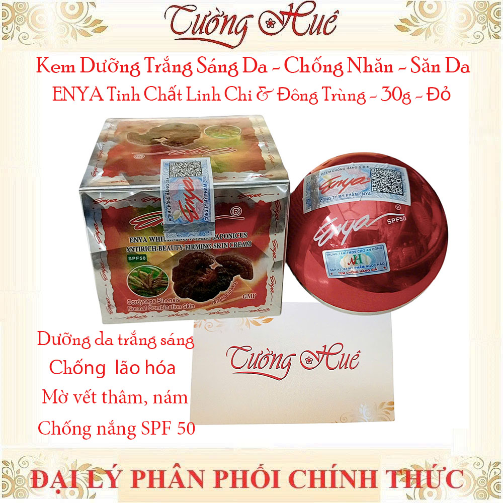 Kem Dưỡng Trắng Sáng Da - Chống Nhăn - Săn Da ENYA Tinh Chất Linh Chi & Đông Trùng - 30g - Đỏ.