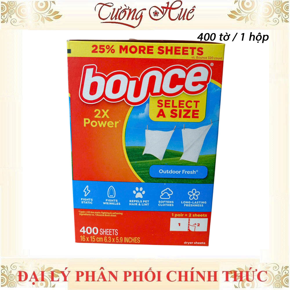 Giấy Thơm Quần Áo Bounce Của Mỹ Dùng Cho Máy Sấy Hoặc Tủ Quần Áo- 1 Hộp/400 tờ- Mẫu mới 2025