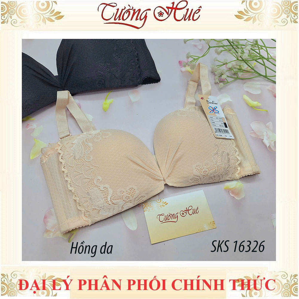 Áo lót nữ Darlin SKS 16326 Không Gọng Mút Mỏng Ren Xẻ V Sâu Phối Lưng Lưới Bảng Vừa 3 Móc Cài.