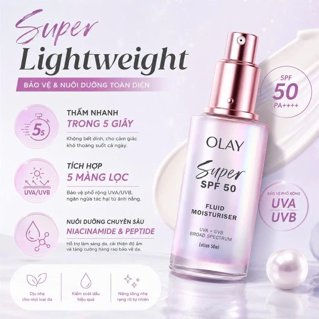 KEM DƯỠNG&nbsp;SÁNG DA CHỐNG NẮNG MỎNG NHẸ OLAY SUPER SPF 50+ 50ml