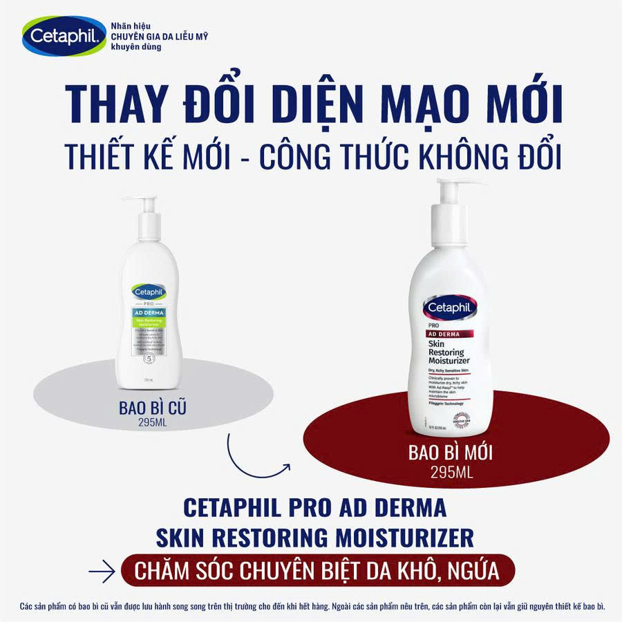 Sữa dưỡng thể Cetaphil Pro Ad Derma Skin Restoring Moisturizer dành cho da khô, da cơ địa 295ml/145ml